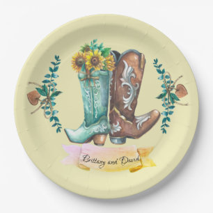 individuellen Namen Newlyweds Rustic Cowboy Boots  Pappteller