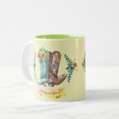 individuellen Namen Newlyweds Rustic Cowboy Boots Zweifarbige Tasse (Vorderseite Links)