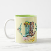 individuellen Namen Newlyweds Rustic Cowboy Boots Zweifarbige Tasse (Links)