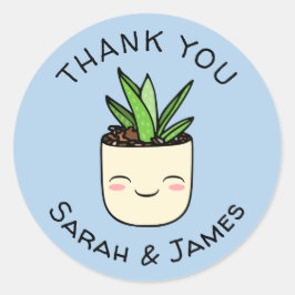 Individuellen Namens Kawaii Succulent Blue Danke S Runder Aufkleber