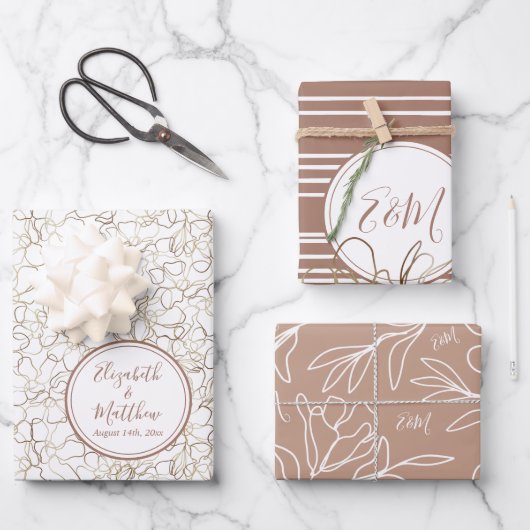 Individuellen Namens Mocha Mousse Brown Wedding Geschenkpapier Set (Vorderseite)