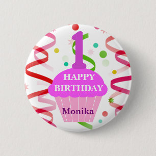 Individueller Alter und Name Happy Birthday Cupcak Button