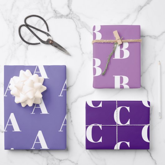 Individueller Anfänger-Monogramm-Letter in lila Fa Geschenkpapier Set (Vorderseite)