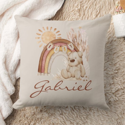 Individueller Babyname Boho Bear Rainbow Sunshine Kissen (Decke)