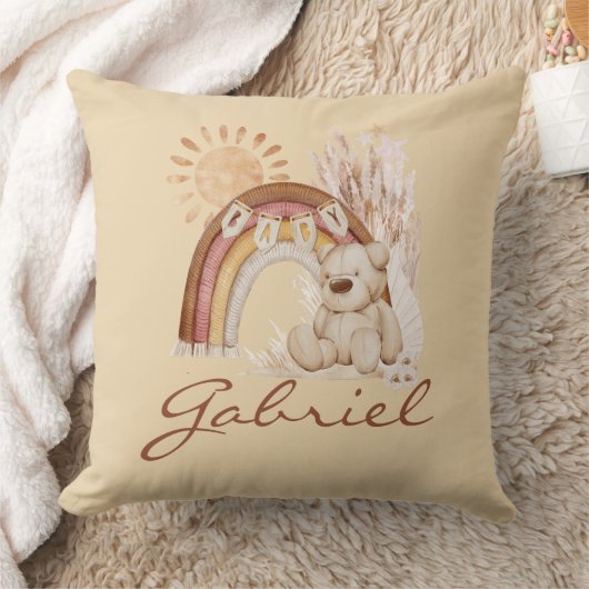 Individueller Babyname Boho Bear Rainbow Sunshine Kissen (Decke)