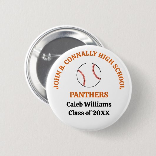 Individueller Baseballspieler der Orange High Scho Button (Vorne & Hinten)