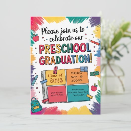 Individueller, dynamischer Notebook-Preschool-Absc Einladung (Stehend Vorderseite)