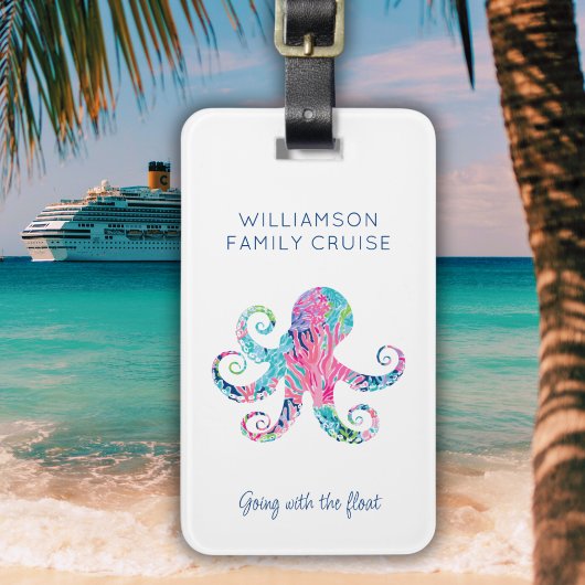 Individueller Familienurlaub Niedlicher Oktopus Gepäckanhänger