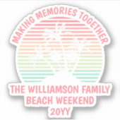 Individueller Familienurlaub Retro Tropical Beach Aufkleber (Vorderseite)