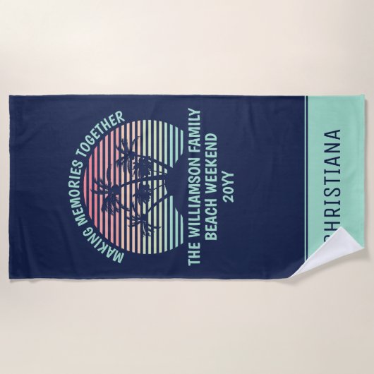 Individueller Familienurlaub Retro Tropical Beach Strandtuch (Vorderseite)