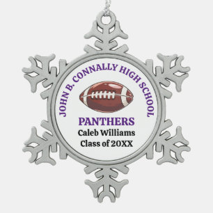 Individueller Footballspieler der Purple High Scho Schneeflocken Zinn-Ornament