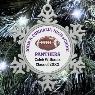 Individueller Footballspieler der Purple High Scho Schneeflocken Zinn-Ornament