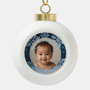 individueller Foto-Weihnachts-Schneeflocken-Kerami Keramik Kugel-Ornament