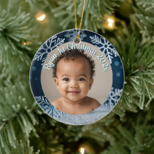 individueller Foto-Weihnachts-Schneeflocken-Kerami Keramik Ornament