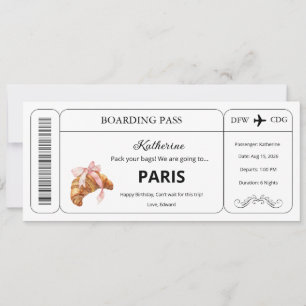 Individueller Gutschein, Flugticket Paris Reise Einladung