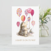 Individueller Igel mit rosa Ballon Babydusche Einladung (Stehend Vorderseite)