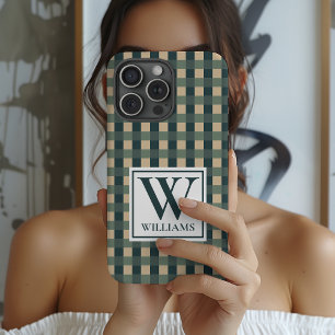 Individueller karierter Monogramm-Handyhülle-Gesch iPhone 15 Pro Hülle