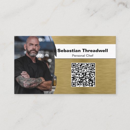 Individueller Koch Brushed Brass-Foto QR-Code Visitenkarte (Vorderseite)