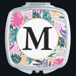 Individueller monogram tropischer Muster-Compact-M Taschenspiegel<br><div class="desc">Ein lustiges und farbenfrohes tropisches Muster,  das von den 80er Jahren inspiriert wurde,  ausgesuchte Formen und Club Tropicana! Blätter,  Palmen und Blume in lebhaften Rosa-,  Grün- und lila-Tönen sorgen für ein angenehmes Ambiente! Mit der benutzerdefinierten Monogram können Sie dieses Design für Sie einzigartig gestalten.</div>