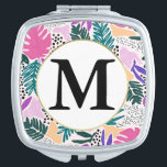 Individueller monogram tropischer Muster-Compact-M Taschenspiegel<br><div class="desc">Ein lustiges und farbenfrohes tropisches Muster,  das von den 80er Jahren inspiriert wurde,  ausgesuchte Formen und Club Tropicana! Blätter,  Palmen und Blume in lebhaften Rosa-,  Grün- und lila-Tönen sorgen für ein angenehmes Ambiente! Mit der benutzerdefinierten Monogram können Sie dieses Design für Sie einzigartig gestalten.</div>