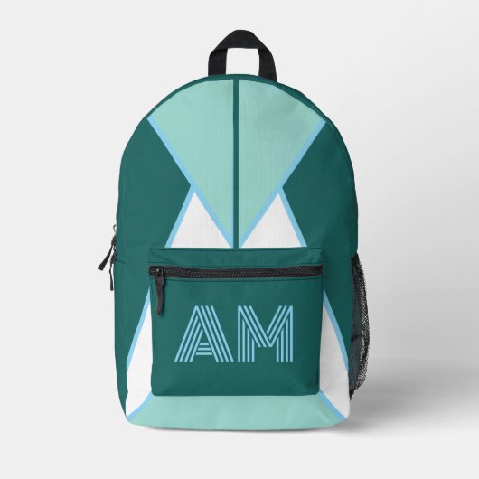 Individueller Monogramm-Geometrischer Türkisblauer Bedruckter Rucksack (Vorderseite)
