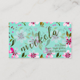 Individueller Name Aqua und rosa florale Wasserfar Visitenkarte