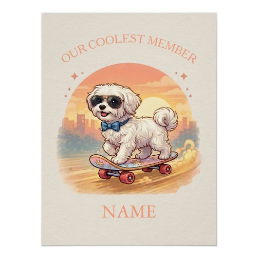 Individueller Name Cooler Malteser-Hund Skateboard Poster (Vorderseite)
