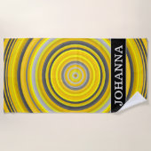Individueller Name + Gelbes u. graues genistetes Strandtuch (Vorderseite)