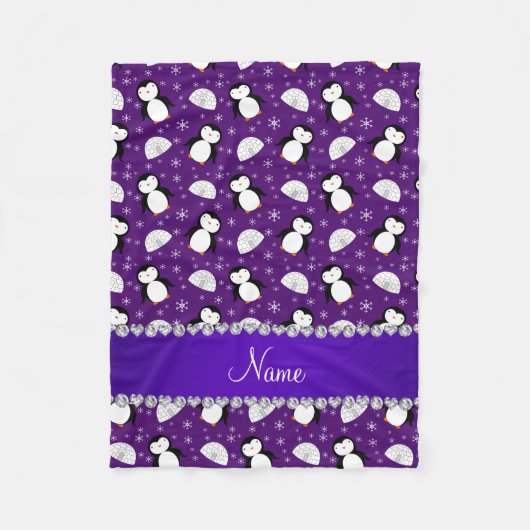 Individueller Name lila Penguins-Igluschneeflocken Fleecedecke (Vorderseite)