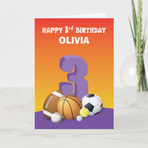 Individueller Name Mädchen 3. Geburtstag Sportbäll Karte