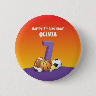 Individueller Name Mädchen 7. Geburtstag Sportbäll Button