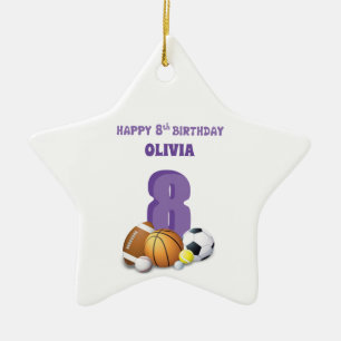 Individueller Name Mädchen 8. Geburtstag Sportbäll Keramik Ornament