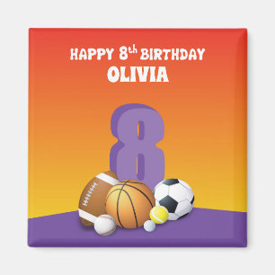 Individueller Name Mädchen 8. Geburtstag Sportbäll Magnet