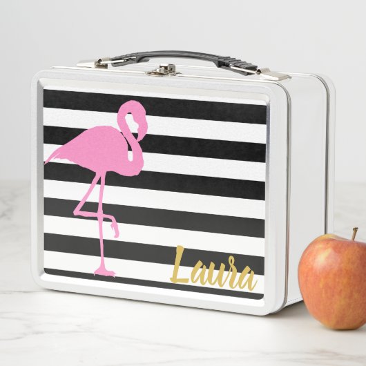 Individueller Name mit Flamingo auf Metall Brotdose (Beispiel)