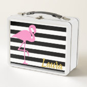 Individueller Name mit Flamingo auf Metall Brotdose (Vorderseite)