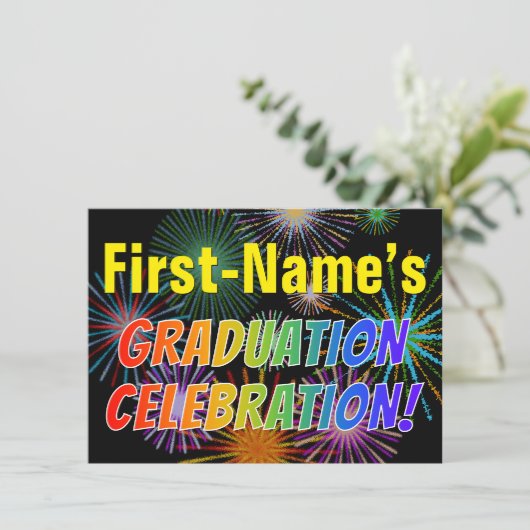 Individueller Name, Regenbogen-Text, Einladung (Stehend Vorderseite)