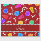 Individueller Name rote cheerleading Pompoms Geschenkpapier (Flach)