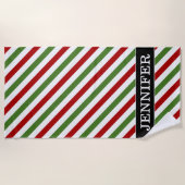 Individueller Name + Rotes, weißes u. grünes Strandtuch (Vorderseite)