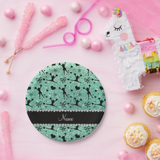 Individueller Name seafoam Grün-Glitter Pappteller (Party)