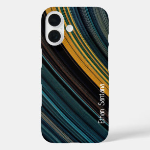 Individueller Name Streifen, blau, braun und gelb iPhone 16 Hülle