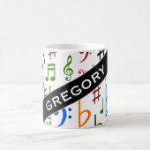 Individueller Name; Viel bunter Musiknoten und Kaffeetasse (Mittel)