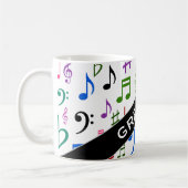Individueller Name; Viel bunter Musiknoten und Kaffeetasse (Links)