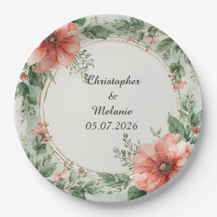 🌸 Individueller Name Wasserfarbe Floral Eleganter Pappteller