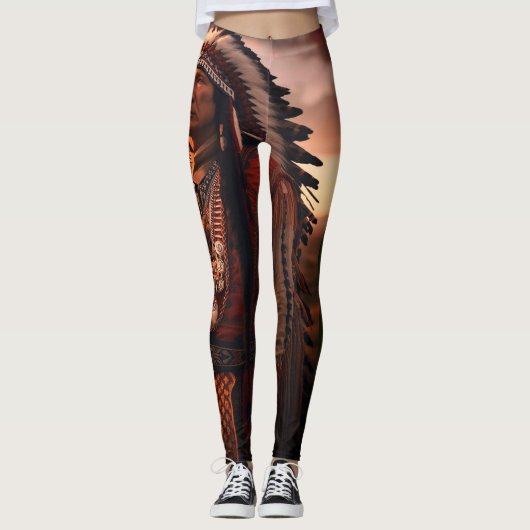 Individueller Native American Indian Chief auf mod Leggings (Vorderseite)