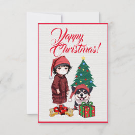 Individueller Niedlicher Corgi Hund mit Girl Xmas Dankeskarte