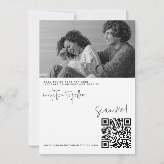 Individueller QR-Code für moderne Fotos Save the D Einladung (Rückseite)