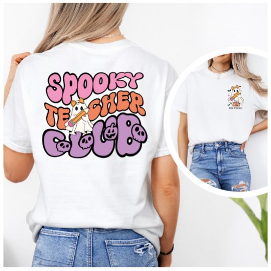 Individueller Retro Spooky Teacher Club Doppelseit T-Shirt