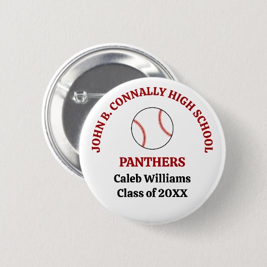 Individueller roter Baseballspieler der High Schoo Button (Vorne & Hinten)