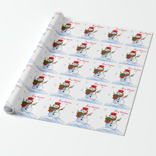 Individueller Schneemann auf Schnee und Schneefloc Geschenkpapier