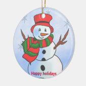 Individueller Schneemann auf Schnee und Schneefloc Keramikornament (Links)